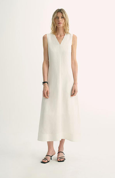 Lightweight and zero-pressure cupro linen textured anti-wrinkle V-neck sleeveless A-line dress-0