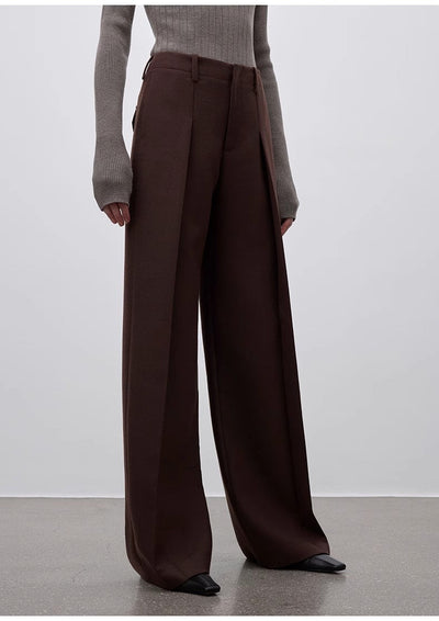 Imported wool pleated high-waisted straight-leg