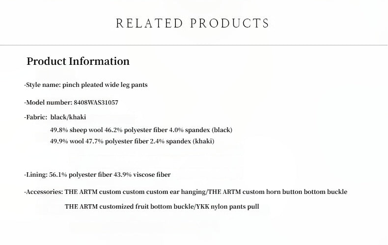 Merino wool blended double pleated wide-leg pants for women