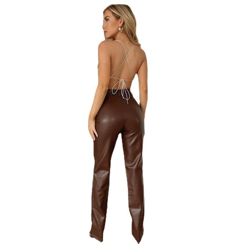 Women Casual PU Leather Pants