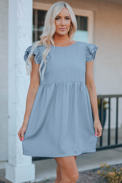Ellis Flutter Sleeve Ruched Denim Casual Dress
