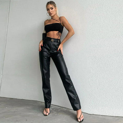 Women Casual PU Leather Pants