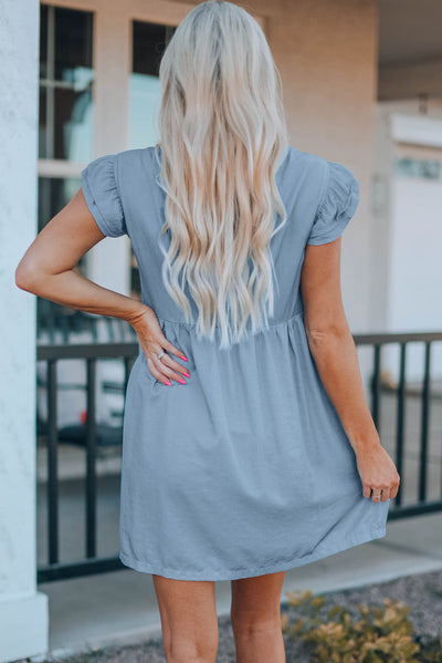Ellis Flutter Sleeve Ruched Denim Casual Dress