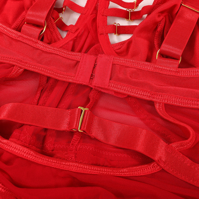 Red Mesh Perspective One-Piece Bra & Panty Set Bra details
