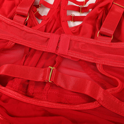 Red Mesh Perspective One-Piece Bra & Panty Set Bra details