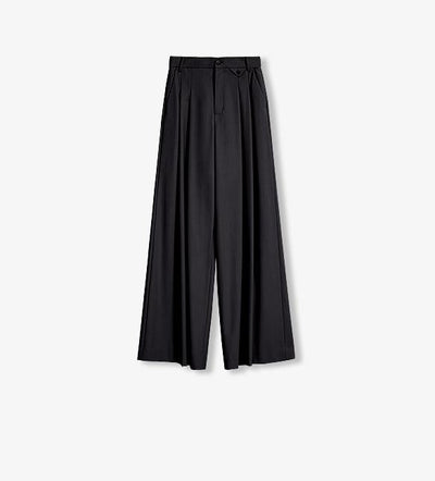 Merino wool blended double pleated wide-leg pants for women