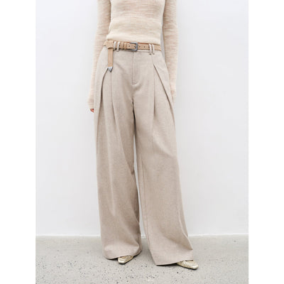 "City Stroll" casual and relaxed wool-blend double-pleated  casual trousers