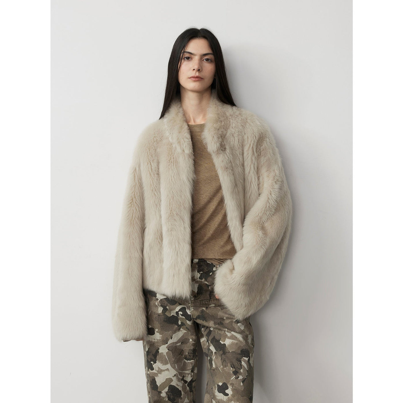 Fireladyfur Women's Casual Drop Shoulder Stand Collar Sheepskin Coat"Practical Wearism"-1