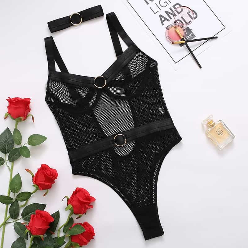 See Through Black Mesh Bodysuit Overview