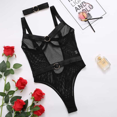 See Through Black Mesh Bodysuit Overview