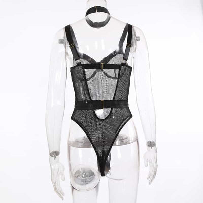 See Through Black Mesh Bodysuit Show back