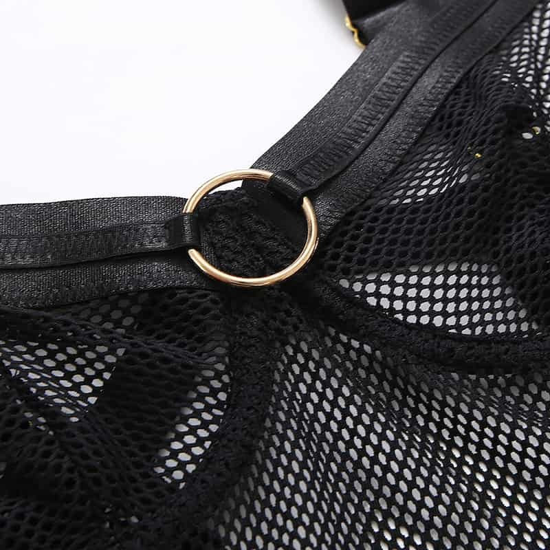The Bra Details Of See Through Black Mesh Bodysuit