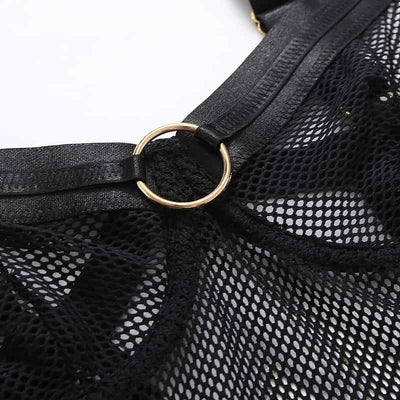 The Bra Details Of See Through Black Mesh Bodysuit