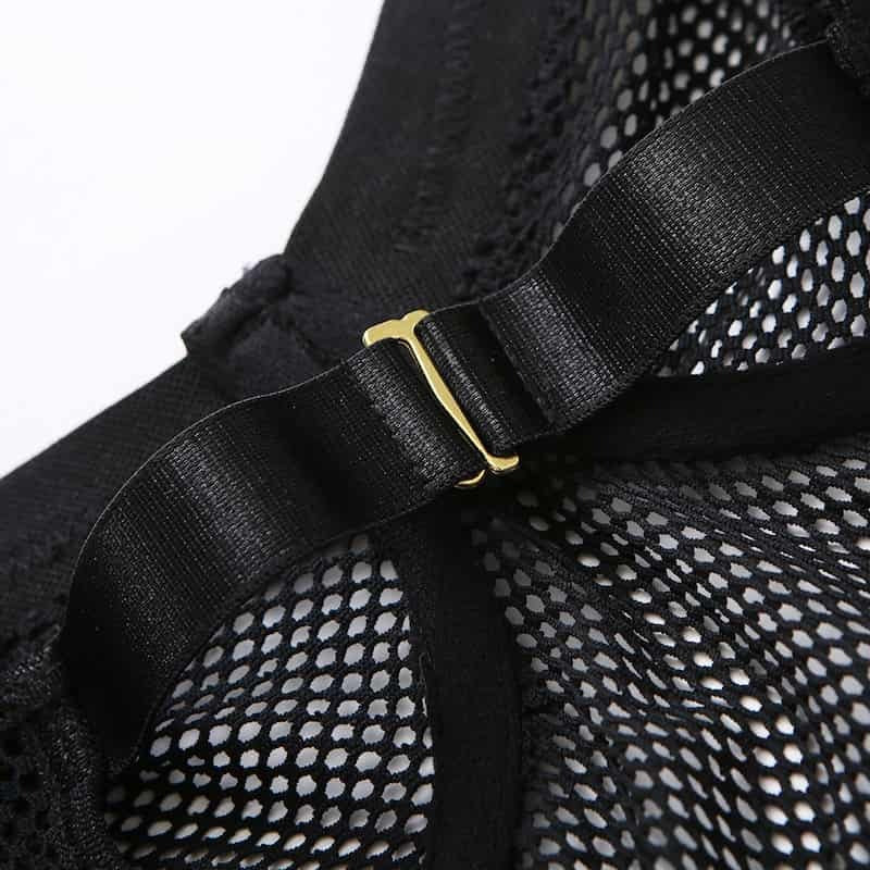 The Details Of The See Through Black Mesh Bodysuit back