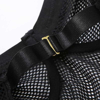 The Details Of The See Through Black Mesh Bodysuit back