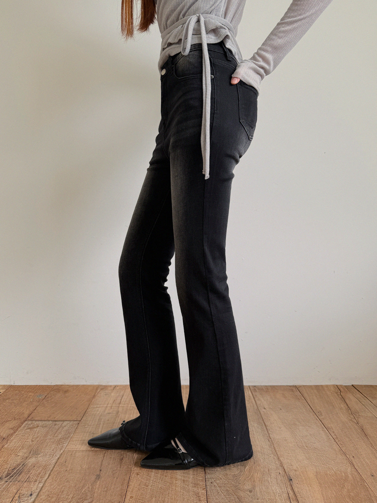 [TWEE] Nisha Vintage-Washed Bootcut Denim Pants Jean