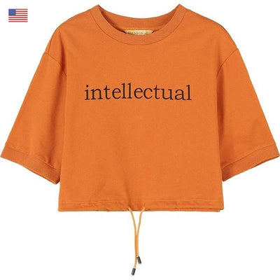 Basic Letter Print Women Crop Tops T-shirts