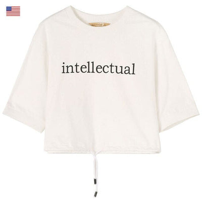 Basic Letter Print Women Crop Tops T-shirts