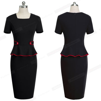 Career Women Pure Color Office Button vestidos