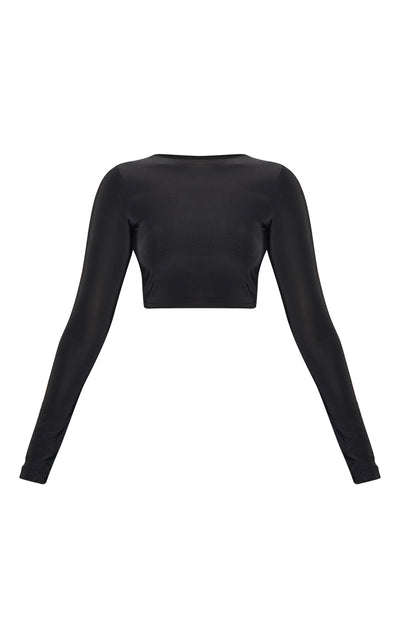 Schwarzes langärmliges Crop-Top