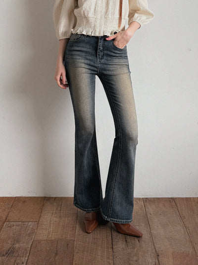 [TWEE] Nisha Vintage-Washed Bootcut Denim Pants Jean