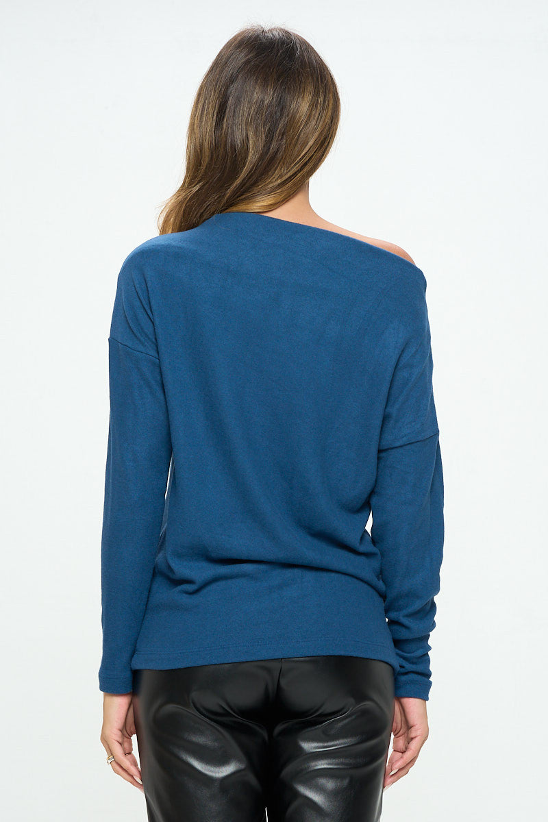 Teal Brushed Knit Off the Shoulder Top
