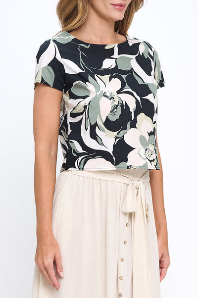 Cotton Floral Print Short Sleeve Crop Top