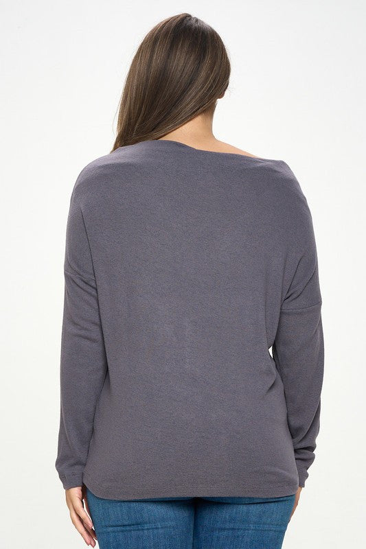 Dark Cement Off the Shoulder Top