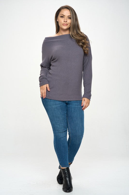 Dark Cement Off the Shoulder Top