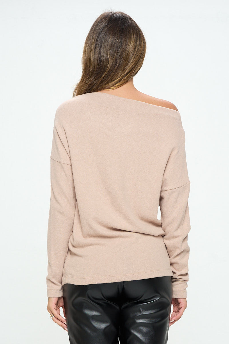 Taupe Brushed Knit Off the Shoulder Top