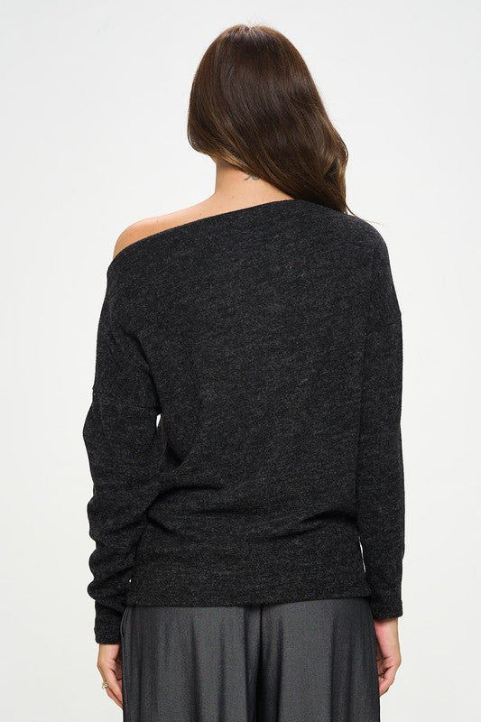 Charcoal Knit Off the Shoulder Top