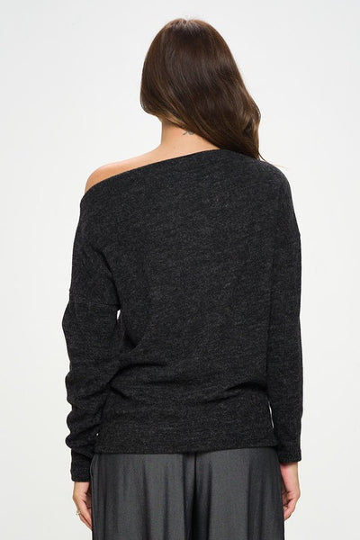 Charcoal Knit Off the Shoulder Top