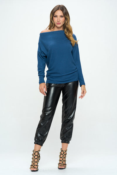 Teal Brushed Knit Off the Shoulder Top
