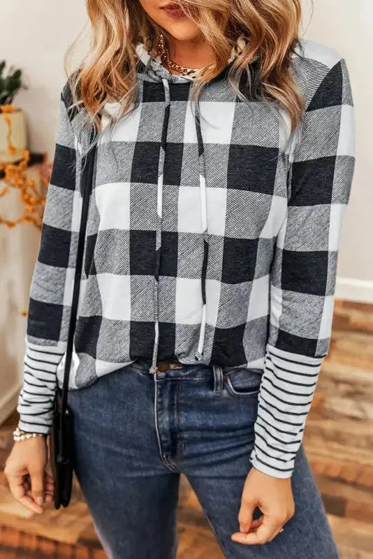 Plaid Drawstring Hoodie