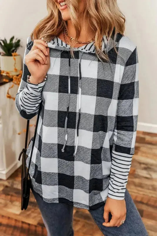 Plaid Drawstring Hoodie
