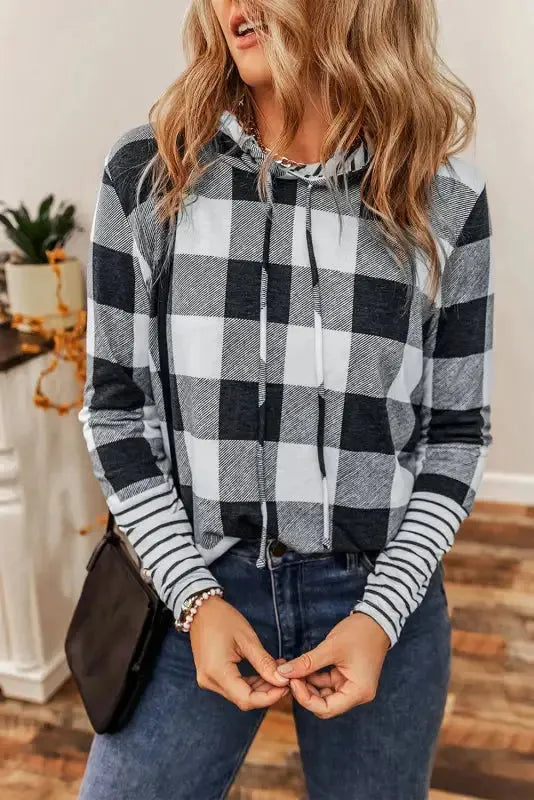 Plaid Drawstring Hoodie