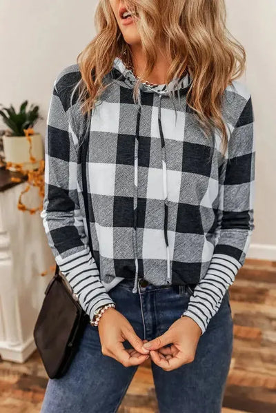 Plaid Drawstring Hoodie