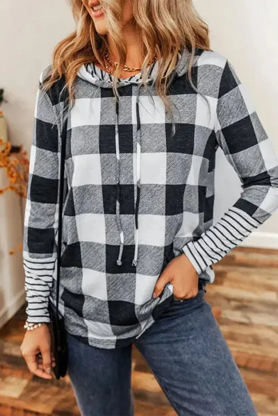 Plaid Drawstring Hoodie