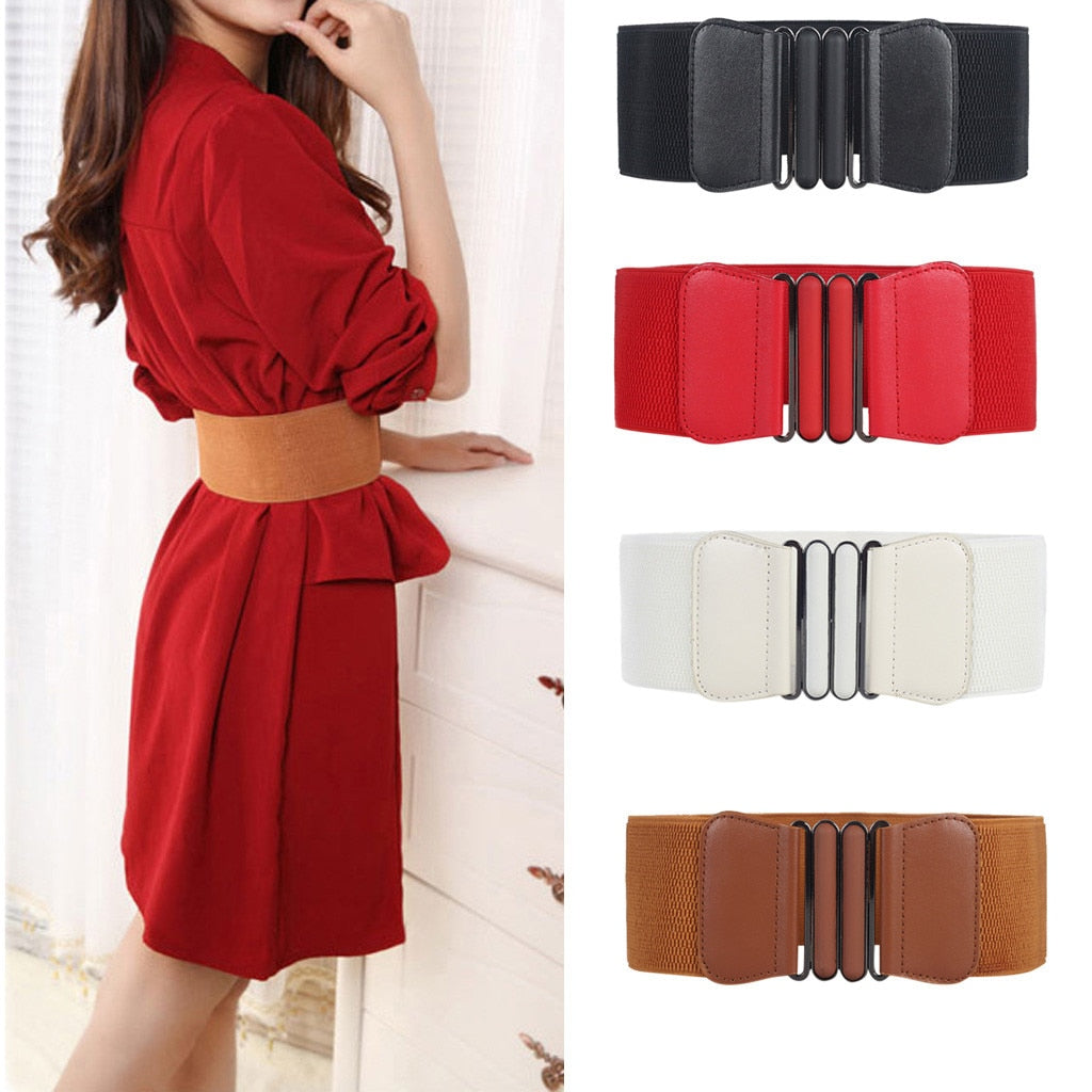 Stretch Wide Waist Belts Metal Buckle