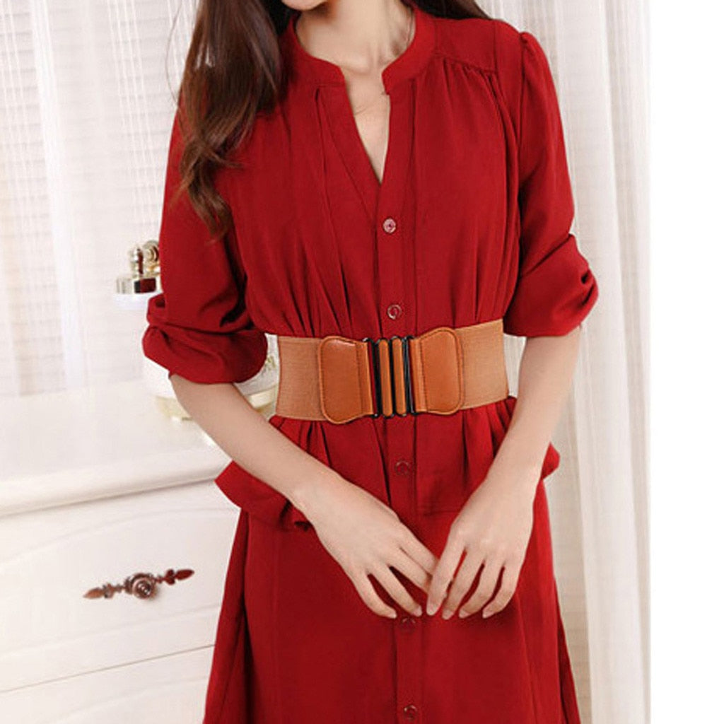 Stretch Wide Waist Belts Metal Buckle