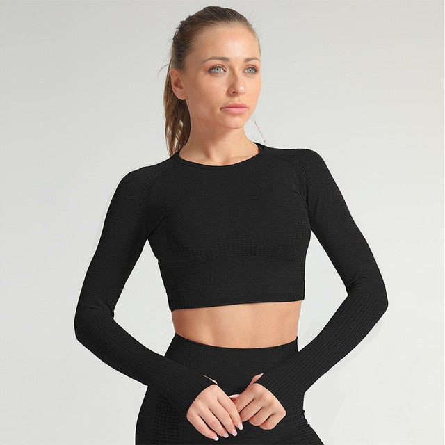 Yoga Shirts Women Long Sleeves Crop Tops Gym Clothing