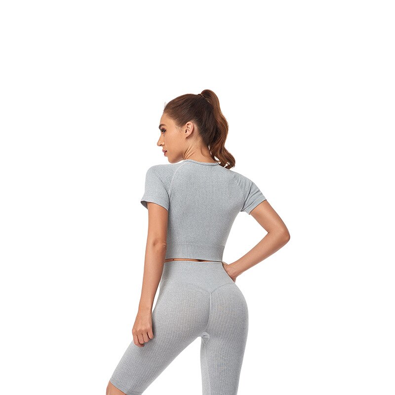 Women Yoga Shirts Short Sleeve Crop Top Gym Tops Fitness