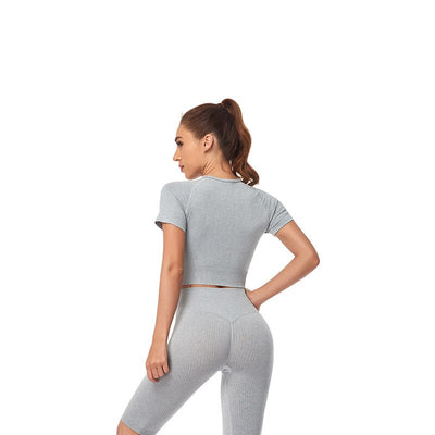 Women Yoga Shirts Short Sleeve Crop Top Gym Tops Fitness