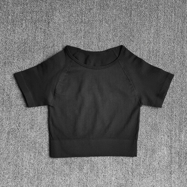 Women Yoga Shirts Short Sleeve Crop Top Gym Tops Fitness