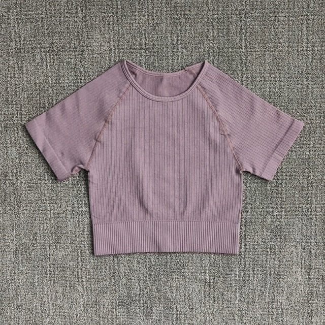 Women Yoga Shirts Short Sleeve Crop Top Gym Tops Fitness