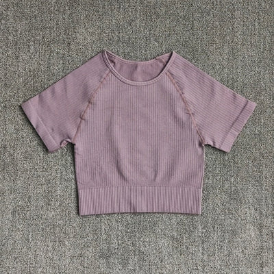 Women Yoga Shirts Short Sleeve Crop Top Gym Tops Fitness