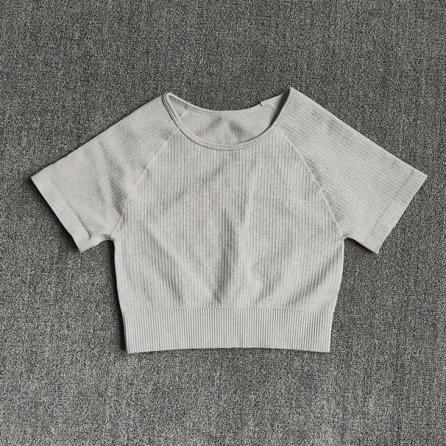 Women Yoga Shirts Short Sleeve Crop Top Gym Tops Fitness