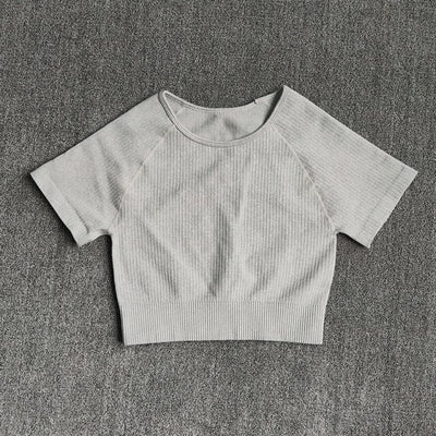 Women Yoga Shirts Short Sleeve Crop Top Gym Tops Fitness