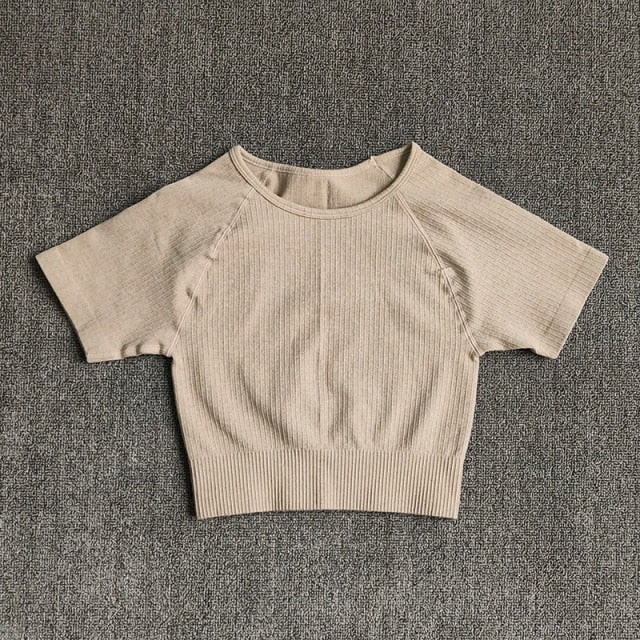 Women Yoga Shirts Short Sleeve Crop Top Gym Tops Fitness