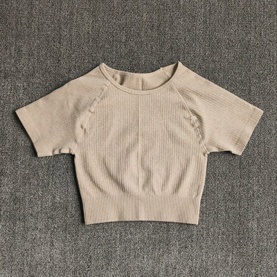 Women Yoga Shirts Short Sleeve Crop Top Gym Tops Fitness